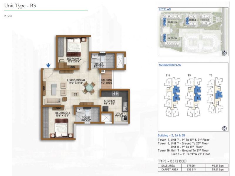 Prestige Finsbury Park 2 BHK Floor Plan Type B3