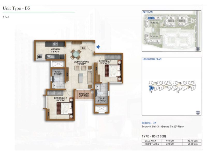 Prestige Finsbury Park 2 BHK Floor Plan Type B5