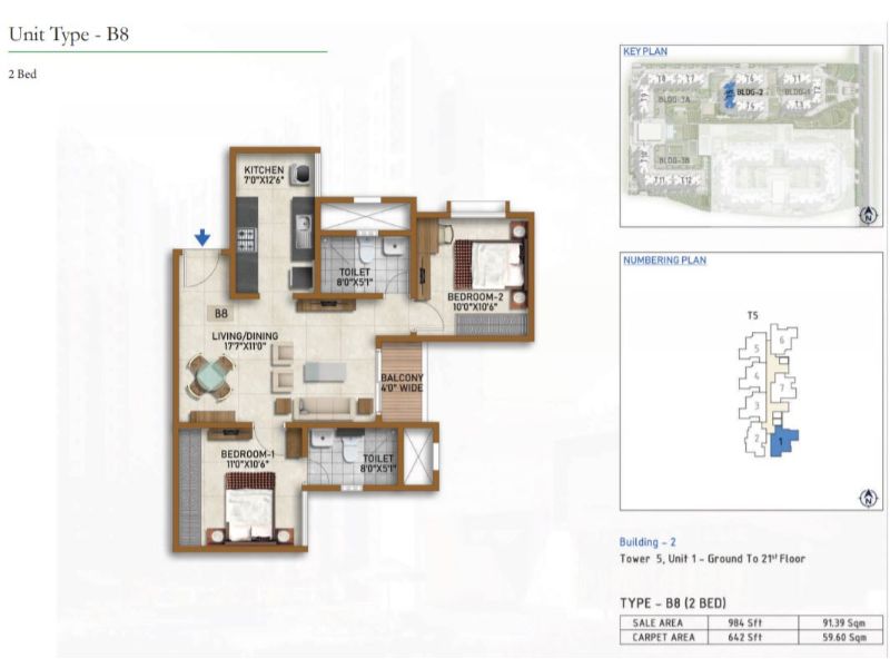 Prestige Finsbury Park 2 BHK Floor Plan Type B8